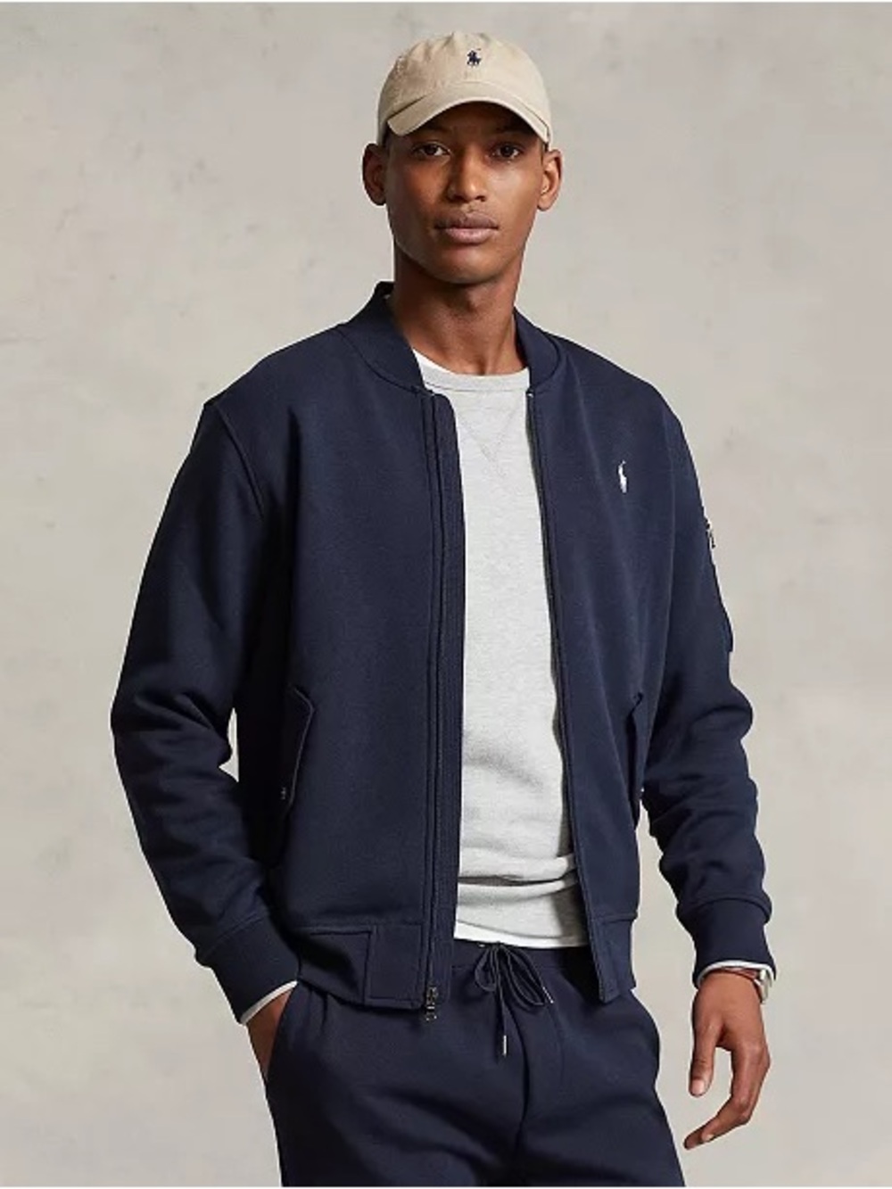 Polo Ralph Lauren Mens Navy Blue Full Zip Bomber Sweatshirt Jacket Size Large